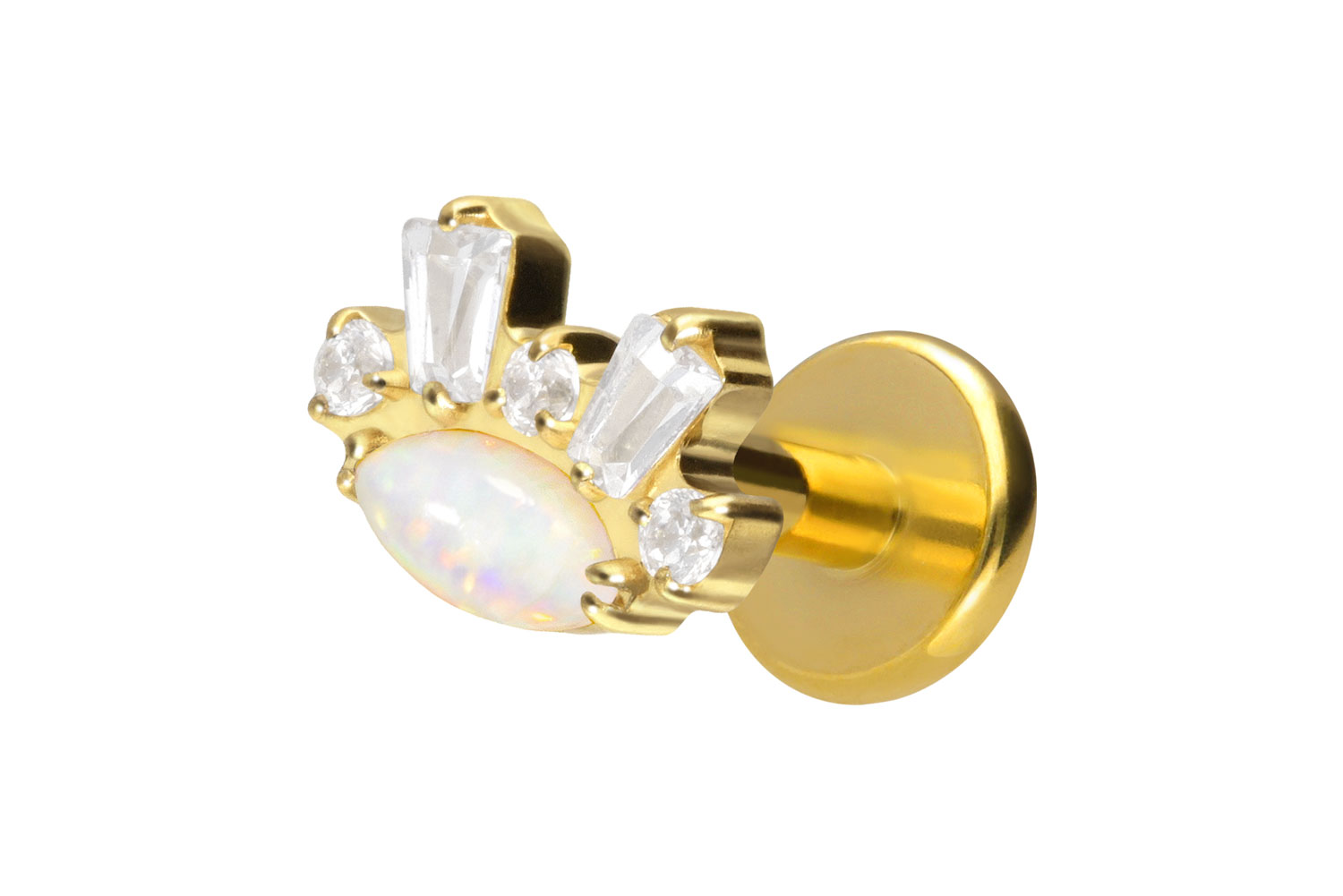Titan Labret Piercing mit Innengewinde SYNTHETISCHER OPAL + KRISTALLE